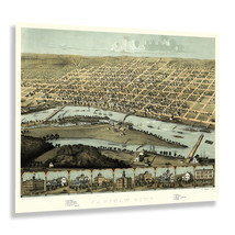 1867 Saginaw City Michigan Bird&#39;s Eye View Map Poster  Wall Art Print - £31.69 GBP+