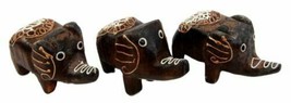 Balinese Wood Handicrafts Tail To Tail Elephant Miniature Figurines Set 2.75&quot;L - £20.09 GBP