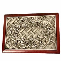 Vintage Wooden and Pewter Inlay Trinket Jewelry Box 7x5x3 Inches Felt Lined - £19.93 GBP