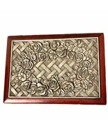 Vintage Wooden and Pewter Inlay Trinket Jewelry Box 7x5x3 Inches Felt Lined - £19.97 GBP