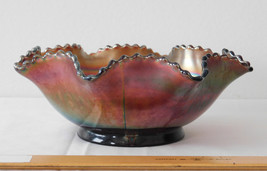 Vintage Northwood Stippled Rays Ruffled Bowl Amethyst Iridescent Carnival Glass - £23.46 GBP
