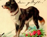 Vtg Postcard 1903 PMC - Dog With Basket - Wishing You a Happy Christmas - $5.89