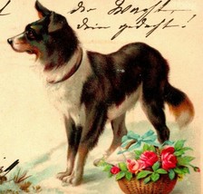 Vtg Postcard 1903 PMC - Dog With Basket - Wishing You a Happy Christmas - £4.61 GBP