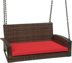 Best Choice Products Woven Wicker Outdoor Porch Swing, Hanging Patio, Brown/Red - £105.26 GBP