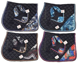 ABSTRACT PAINTING DESIGNS ENGLISH SADDLE PAD SET FLY VEIL HORSE EAR NET ... - £35.78 GBP