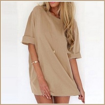 Loose Tunics Nine Solid Colors Short Sleeved Long Pullover Tank Top Shirt Dress image 9