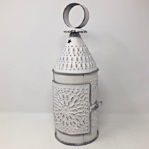 Primitive Punched Tin Paul Revere Lantern Candle Holder Lamp 14&quot; White Farmhouse - £21.23 GBP