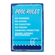 Pool Rules Wall Plaque List Metal 14" High Blue Vintage Style Swimming Outdoor
