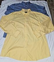 2 Eddie Bauer mens shirts XL yellow blue wrinkle resistant dress button ... - £18.25 GBP