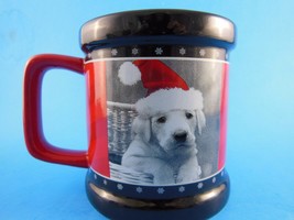 Keith KImberlin Yellow Lab Christmas Mug Red &amp; Black Puppy in hat - £9.48 GBP