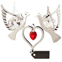 Silver Plated Red Crystal Studded Love Doves Ornament w/ Double Heart by... - $20.99