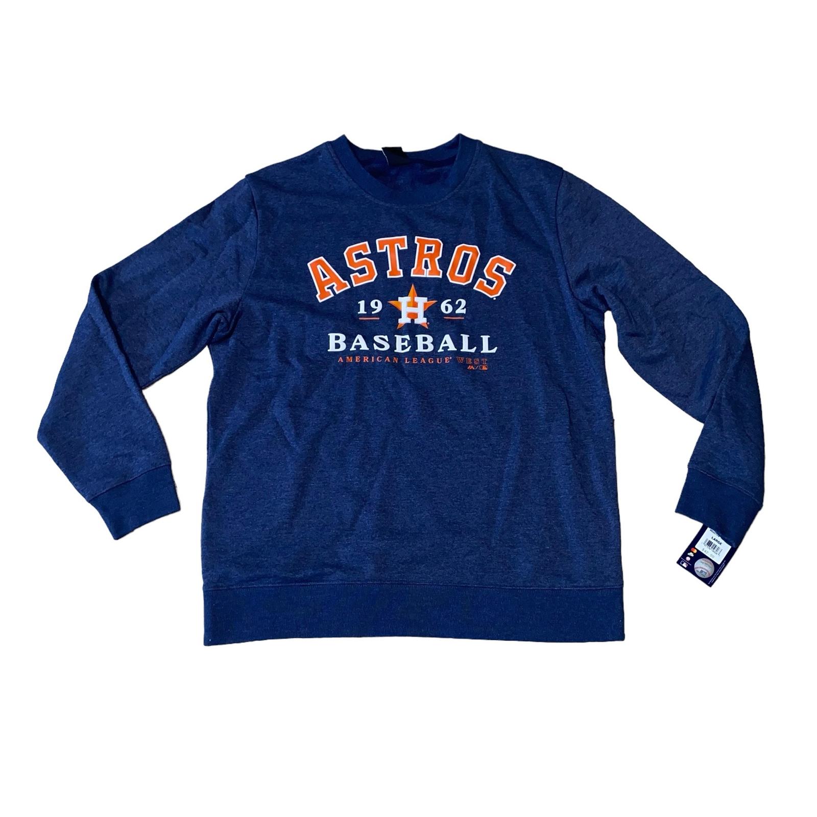 Primary image for Majestic Houston Astros MLB Baseball Pullover Sweatshirt Shirt Large Navy orange
