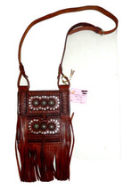 Moroccan Hand Tooled Leather Boho Crossbody Shoulder Purse Fringe Embellished - £48.25 GBP