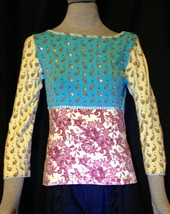 L.A. Brat Embellished Blue Yellow Red Paisley Floral 3/4 Sleeve Sweater Top sz M - £3.08 GBP