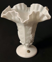 Vintage Westmoreland Paneled Grape Milk Glass Vase Flared Crimped Rim Or... - $25.00