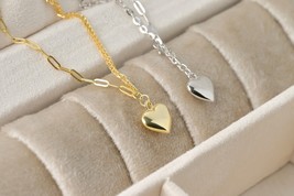 Sterling Silver Heart Bracelet, Heart Charm Bracelet, Dainty Paperclip Bracelet - £18.63 GBP