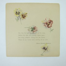 Antique Card Pansies Yellow Purple Pink Pansy Flowers Poem Oliver Wendel... - $9.99