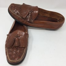 Cole Haan Mens Brown Woven Leather Loafers Tassel Shoes Sz 9-10 Jumbo Sl... - $28.96