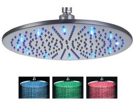 16 Inch Round Bathroom Temperature LED Rain Head Shower Brushed Stainless Steel - $247.45