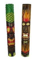 39 inch Tall Hand Crafted Wooden Tiki Totem Wall Mask Set of 2 - £67.24 GBP