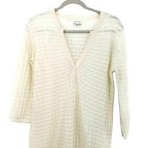 Calvin Klein Sweater Size M V-Neck Tunic Cotton Wool Cashmere Ivory Color Thin - £19.64 GBP