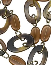 Vintage Tortoise Shell Links Necklace 35&quot; Long Gold Tone Amber Unsigned - £14.28 GBP