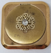 Geometric Crystal Top Compact Square Circle Open Gold Color Vintage 1950s - $15.15