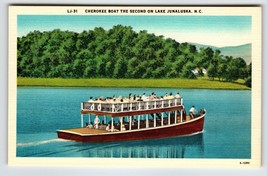 Cherokee Boat Lake Junaluska North Carolina Linen Postcard Unused NC Double Deck - $13.73