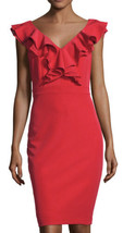 NWT Women&#39;s Just Taylor Sleeveless Red Ruffle Trim V Neck Sheath Dress Sz 14 - £35.03 GBP