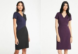 New Ann Taylor Purple Navy Black Colorblock Cross V-neck Sheath Dress 2 4 6 10 - £47.84 GBP