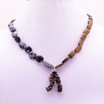 Natural Snowflake Obsidian Tiger Eye Gemstone Beads Necklace 7-19 mm 17&quot; UB-7238 - £7.69 GBP