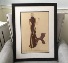 1930&#39;s VINTAGE Glam Fashion Watercolor Painting Art Deco Lady w/ teacup ... - £129.84 GBP