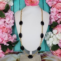 VERONESE Italy Black Stone 925 Vermeil Chain Link Statement Necklace 30&quot; Long - £55.04 GBP