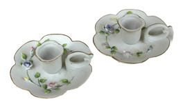 Pair Vintage 1950’s Lefton #2450 Hand Painted China Saucer Candle Holder Flowers - £7.97 GBP