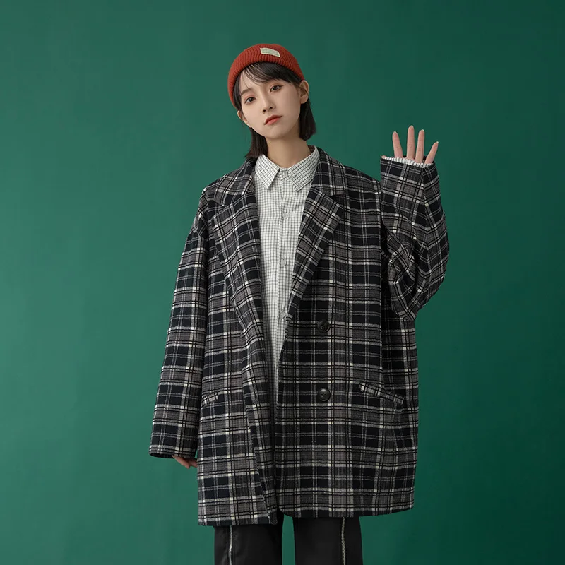 NELLARGEL Women Harajuku Japanese Streetwear Plaid Jackets  Winter Windbreaker B - £188.50 GBP