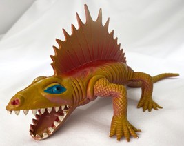 Vintage 1970s Yellow Red Lizard Dinosaur Beast Plastic Rubber Toy Figure Rare - £19.44 GBP