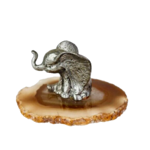 Elephant Metal Miniature On Agate Stone - £15.63 GBP