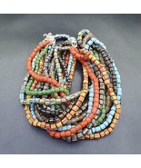 Lotto 9 fili collana vintage AFRICANA strisce multicolore PERLINE VETRO ... - $82.74