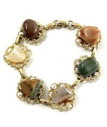 Vintage Gold Tone Bracelet w/ Polished Semi-Precious Stones 7” Floral Links - $24.95