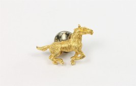 ✅ Vintage Gold Plate Horse Racing Running Pin PonyJewelry Brooch  - £7.75 GBP