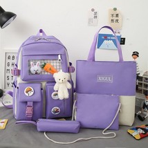 4 Pcs Sets cute Women Laptop Backpack Canvas School Bags For Teenage Girls Kawai - £36.54 GBP