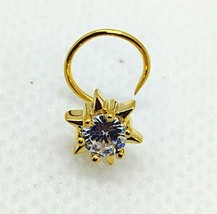 14K Yellow Gold Plated Round Lab-Created Moissanite Star Nose Stud Pin Ring - £21.90 GBP