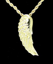 Angel Wing Piece Pendant 14k Gold Plated 24&quot; Rope Chain Hip Hop Necklace - £7.58 GBP