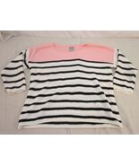CHARLOTTE RUSSE PINK WHITE BLACK STRIPED KNITTED CROCHET LONG SLEEVE SHI... - €14,27 EUR