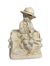 Haeger Boy Flute Sheep Gold Trim Planter Porcelain Ceramic 5&quot; Tall Victo... - $19.00