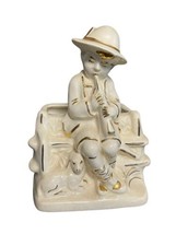 Haeger Boy Flute Sheep Gold Trim Planter Porcelain Ceramic 5&quot; Tall Victorian - £15.18 GBP