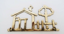 Fun vintage brass house neighborhood shaped key hook ring holder wall ha... - $19.99