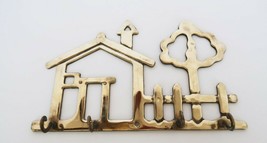 Fun vintage brass house neighborhood shaped key hook ring holder wall hanging - £16.11 GBP