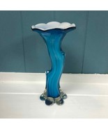 Vintage Murano Style Cased Glass Aqua Blue Bud Vase 8” glass art - $942.45 MXN