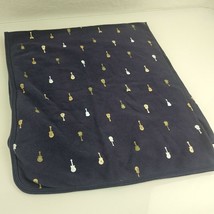 Carters Baby Blanket Navy Blue Tan Brown Guitars Cotton Swaddle Receiving - £18.92 GBP